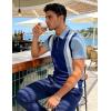 image:imageUOUA Mens 14 Zip Polo Shirts Summer Short Sleeve Sweatshirts Vintage Striped Texture Tops Casual Golf TeeRoyal Stripe Light Blue