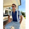 image:imageUOUA Mens 14 Zip Polo Shirts Summer Short Sleeve Sweatshirts Vintage Striped Texture Tops Casual Golf TeeRoyal Stripe Light Blue