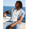 image:imageUOUA Mens 14 Zip Polo Shirts Summer Short Sleeve Sweatshirts Vintage Striped Texture Tops Casual Golf TeeWhite Stripe Denim Blue