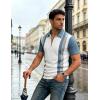 image:imageUOUA Mens 14 Zip Polo Shirts Summer Short Sleeve Sweatshirts Vintage Striped Texture Tops Casual Golf TeeWhite Stripe Denim Blue