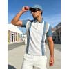 image:imageUOUA Mens 14 Zip Polo Shirts Summer Short Sleeve Sweatshirts Vintage Striped Texture Tops Casual Golf TeeWhite Stripe Denim Blue