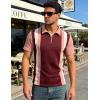 image:imageUOUA Mens 14 Zip Polo Shirts Summer Short Sleeve Sweatshirts Vintage Striped Texture Tops Casual Golf TeeWine Stripe Pink
