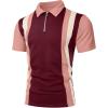 image:imageUOUA Mens 14 Zip Polo Shirts Summer Short Sleeve Sweatshirts Vintage Striped Texture Tops Casual Golf TeeWine Stripe Pink