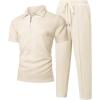image:imageUOUA Mens Sweat Suits Set Tracksuit 2 Piece Outfits Short Sleeve Casual Sweatshirt amp Loose Jogging PantsBeige