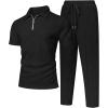 image:imageUOUA Mens Sweat Suits Set Tracksuit 2 Piece Outfits Short Sleeve Casual Sweatshirt amp Loose Jogging PantsBlack