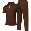 image:imageUOUA Mens Sweat Suits Set Tracksuit 2 Piece Outfits Short Sleeve Casual Sweatshirt amp Loose Jogging PantsBrown