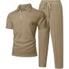 image:imageUOUA Mens Sweat Suits Set Tracksuit 2 Piece Outfits Short Sleeve Casual Sweatshirt amp Loose Jogging PantsKhaki