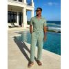 image:imageUOUA Mens Sweat Suits Set Tracksuit 2 Piece Outfits Short Sleeve Casual Sweatshirt amp Loose Jogging PantsLight Green