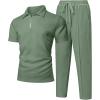 image:imageUOUA Mens Sweat Suits Set Tracksuit 2 Piece Outfits Short Sleeve Casual Sweatshirt amp Loose Jogging PantsLight Green