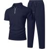 image:imageUOUA Mens Sweat Suits Set Tracksuit 2 Piece Outfits Short Sleeve Casual Sweatshirt amp Loose Jogging PantsNavy Blue