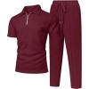 image:imageUOUA Mens Sweat Suits Set Tracksuit 2 Piece Outfits Short Sleeve Casual Sweatshirt amp Loose Jogging PantsWine