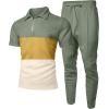 image:imageUOUA Mens Sweat Suits Set Tracksuit 2 Piece Outfits Short Sleeve Casual Sweatshirt amp Loose Jogging PantsYellowblockgreen