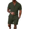 image:imageUOUA 2 Piece Short Sets for Men Summer Beach Outfits Stripe Texture Button Down Shirts amp Shorts Casual Vacation SetArmygreen