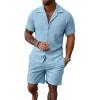 image:imageUOUA 2 Piece Short Sets for Men Summer Beach Outfits Stripe Texture Button Down Shirts amp Shorts Casual Vacation SetLightblue