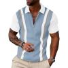 image:imageUOUA Mens 14 Zip Polo Shirts Summer Short Sleeve Sweatshirts Vintage Striped Texture Tops Casual Golf TeeLight Blue Stripe White
