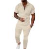 image:imageUOUA Mens Sweat Suits Set Tracksuit 2 Piece Outfits Short Sleeve Casual Sweatshirt amp Loose Jogging PantsBeige