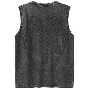 image:imageUOUA Mens Graphic Tank Tops Washed Sleeveless Tee Shirts Summer Vintage Cotton Streetwear S2XLBonewingsblack