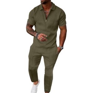 image:imageUOUA Mens Sweat Suits Set Tracksuit 2 Piece Outfits Short Sleeve Casual Sweatshirt amp Loose Jogging PantsArmy Green