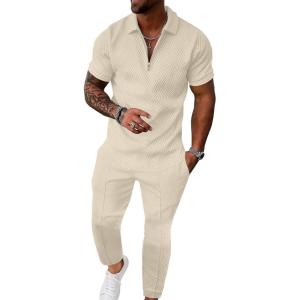 image:imageUOUA Mens Sweat Suits Set Tracksuit 2 Piece Outfits Short Sleeve Casual Sweatshirt amp Loose Jogging PantsBeige