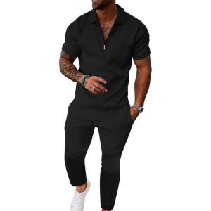 image:imageUOUA Mens Sweat Suits Set Tracksuit 2 Piece Outfits Short Sleeve Casual Sweatshirt amp Loose Jogging PantsBlack