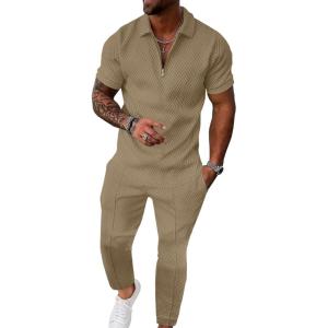 image:imageUOUA Mens Sweat Suits Set Tracksuit 2 Piece Outfits Short Sleeve Casual Sweatshirt amp Loose Jogging PantsKhaki
