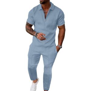 image:imageUOUA Mens Sweat Suits Set Tracksuit 2 Piece Outfits Short Sleeve Casual Sweatshirt amp Loose Jogging PantsLight Blue