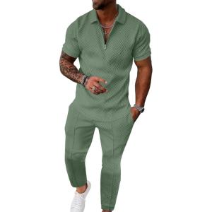 image:imageUOUA Mens Sweat Suits Set Tracksuit 2 Piece Outfits Short Sleeve Casual Sweatshirt amp Loose Jogging PantsLight Green