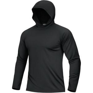image:imageBoladeci Mens UPF 50 Sun Protection Hoodie Shirts Lightweight Long Sleeve Rash Guard Fishing Swim ShirtsBlack