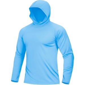 image:imageBoladeci Mens UPF 50 Sun Protection Hoodie Shirts Lightweight Long Sleeve Rash Guard Fishing Swim ShirtsBlue