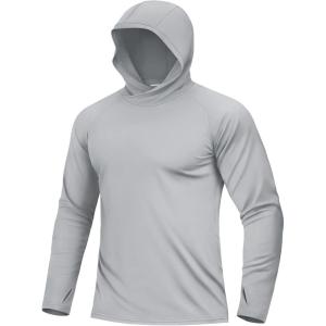 image:imageBoladeci Mens UPF 50 Sun Protection Hoodie Shirts Lightweight Long Sleeve Rash Guard Fishing Swim ShirtsLight Gray