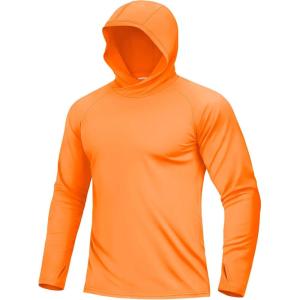 image:imageBoladeci Mens UPF 50 Sun Protection Hoodie Shirts Lightweight Long Sleeve Rash Guard Fishing Swim ShirtsOrange
