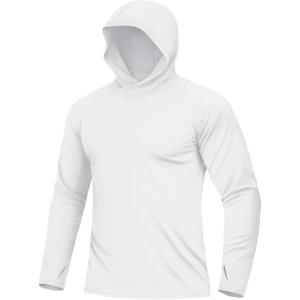 image:imageBoladeci Mens UPF 50 Sun Protection Hoodie Shirts Lightweight Long Sleeve Rash Guard Fishing Swim ShirtsWhite