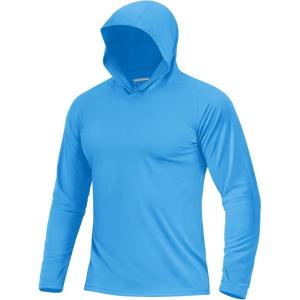 image:imageBoladeci Mens UPF 50 Sun Protection Lightweight Hoodie Shirts Long Sleeve Fishing Shirt SPF UV Hiking SwimAzure