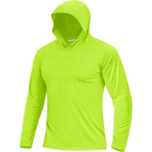 image:imageBoladeci Mens UPF 50 Sun Protection Lightweight Hoodie Shirts Long Sleeve Fishing Shirt SPF UV Hiking SwimNeon Green
