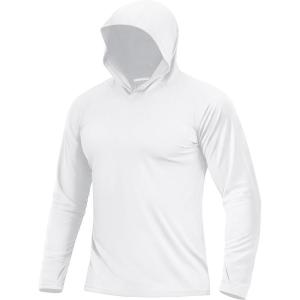 image:imageBoladeci Mens UPF 50 Sun Protection Lightweight Hoodie Shirts Long Sleeve Fishing Shirt SPF UV Hiking SwimWhite