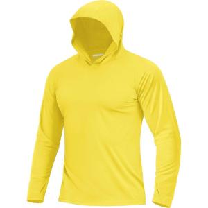 image:imageBoladeci Mens UPF 50 Sun Protection Lightweight Hoodie Shirts Long Sleeve Fishing Shirt SPF UV Hiking SwimYellow