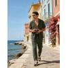 image:imageUOUA Mens Summer 2 Piece Set Casual Outfits Button Short Sleeve Shirt amp Loose Pants Textured Striped Tracksuit Walking SuitsArmy Green
