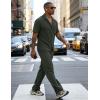 image:imageUOUA Mens Summer 2 Piece Set Casual Outfits Button Short Sleeve Shirt amp Loose Pants Textured Striped Tracksuit Walking SuitsArmy Green