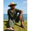 image:imageUOUA Mens Summer 2 Piece Set Casual Outfits Button Short Sleeve Shirt amp Loose Pants Textured Striped Tracksuit Walking SuitsArmy Green