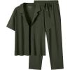 image:imageUOUA Mens Summer 2 Piece Set Casual Outfits Button Short Sleeve Shirt amp Loose Pants Textured Striped Tracksuit Walking SuitsArmy Green