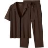 image:imageUOUA Mens Summer 2 Piece Set Casual Outfits Button Short Sleeve Shirt amp Loose Pants Textured Striped Tracksuit Walking SuitsBrown