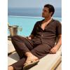 image:imageUOUA Mens Summer 2 Piece Set Casual Outfits Button Short Sleeve Shirt amp Loose Pants Textured Striped Tracksuit Walking SuitsBrown