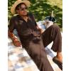 image:imageUOUA Mens Summer 2 Piece Set Casual Outfits Button Short Sleeve Shirt amp Loose Pants Textured Striped Tracksuit Walking SuitsBrown