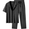 image:imageUOUA Mens Summer 2 Piece Set Casual Outfits Button Short Sleeve Shirt amp Loose Pants Textured Striped Tracksuit Walking SuitsClassicblack
