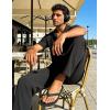 image:imageUOUA Mens Summer 2 Piece Set Casual Outfits Button Short Sleeve Shirt amp Loose Pants Textured Striped Tracksuit Walking SuitsClassicblack