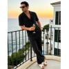 image:imageUOUA Mens Summer 2 Piece Set Casual Outfits Button Short Sleeve Shirt amp Loose Pants Textured Striped Tracksuit Walking SuitsClassicblack