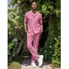 image:imageUOUA Mens Summer 2 Piece Set Casual Outfits Button Short Sleeve Shirt amp Loose Pants Textured Striped Tracksuit Walking SuitsClassicpink