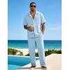 image:imageUOUA Mens Summer 2 Piece Set Casual Outfits Button Short Sleeve Shirt amp Loose Pants Textured Striped Tracksuit Walking SuitsLight Blue
