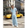 image:imageUOUA Mens Summer 2 Piece Set Casual Outfits Button Short Sleeve Shirt amp Loose Pants Textured Striped Tracksuit Walking SuitsLight Blue