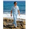 image:imageUOUA Mens Summer 2 Piece Set Casual Outfits Button Short Sleeve Shirt amp Loose Pants Textured Striped Tracksuit Walking SuitsLight Blue